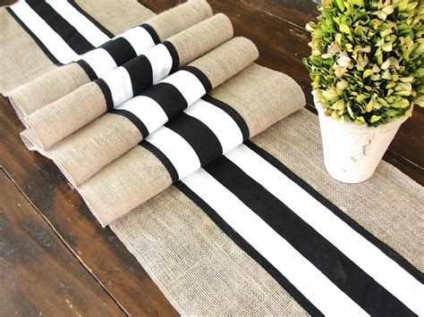 French Stripes Wedding Table Runner Wedding Table Decor Black And