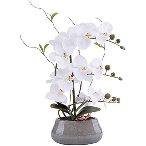 Large Artificial Flowers Arrangement Lifelike Silk Orchid With Decorative Grey Ebay