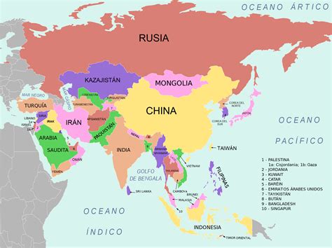 Mapa de Asia para imprimir Político Físico Mudo Nombres 2022