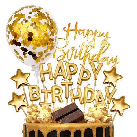 Buy Movinpe Gold Cake Topper Decoration With Golden Happy Birthday