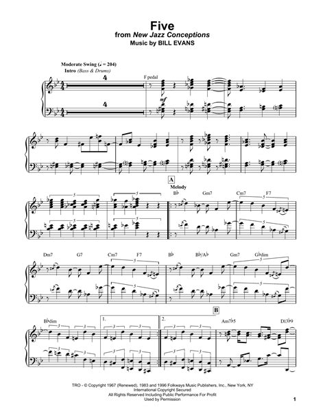 Five Sheet Music Bill Evans Piano Solo