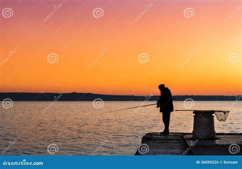 Fisherman On Sunset Stock Photo Image Of Silhouette 36095526