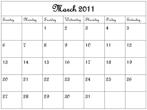 Jatemplaskey Blank March Calendar