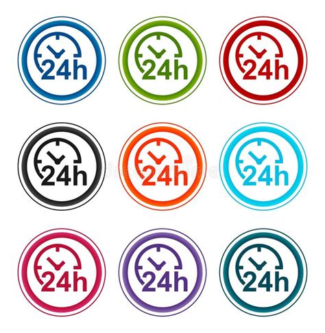 24 Hours Clock Icon Flat Round Buttons Set Illustration Design Stock