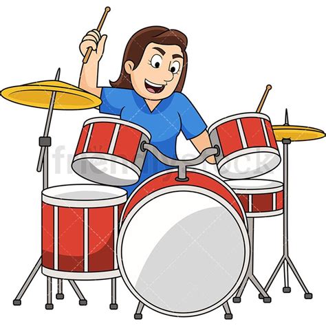 Woman Playing Drums Cartoon Vector Clipart Friendlystock Drums