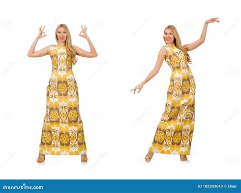 Young Woman Wearing Long Summer Dress Isolated On White Stock Image
