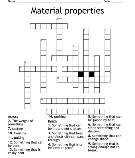 Material Properties Crossword Wordmint