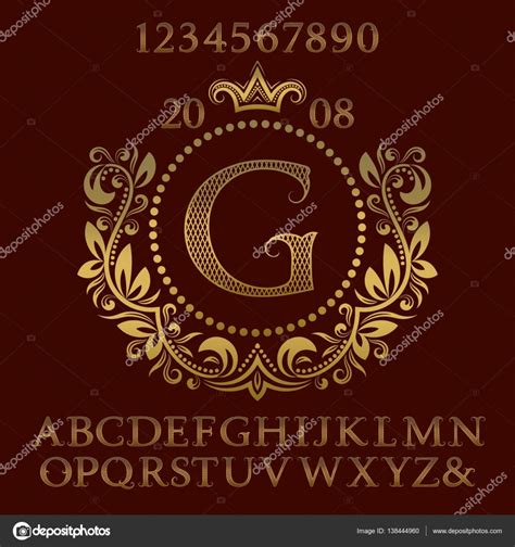 Golden Lattice Patterned Letters And Numbers With Initial Monogram In
