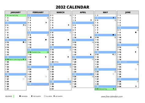 2032 Calendar ≡ Free