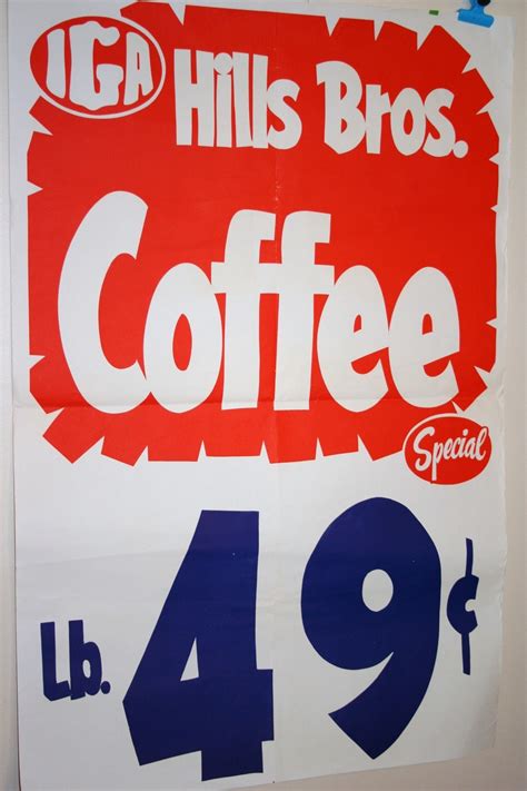 Vintage 1960s IGA Hills Bros. Coffee Grocery Store Poster