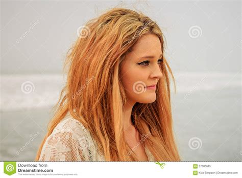 Teen Girl By The Beach In The Fog Stock Image Image