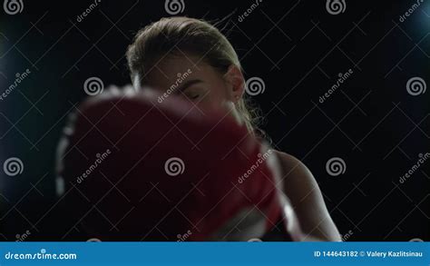 Woman Fighter Boxing With Camera In Slow Motion Female Boxer Training