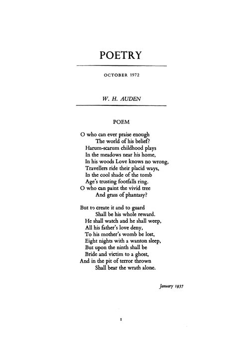 Poem By W H Auden Poetry Magazine