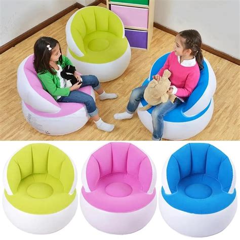 Children Inflatable Sofa With Backrest Cute Flocking Colorful Folding
