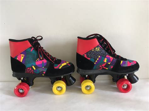 Vintage 80s Retro Roller Skates Black Red And Disco Colors New Old