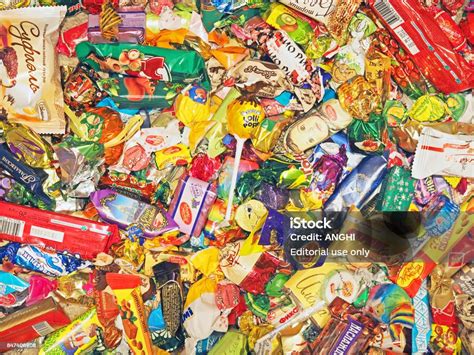 Russian Confectionery Factories Candy Different Assorted Candy Background Christmas Sweets Stock