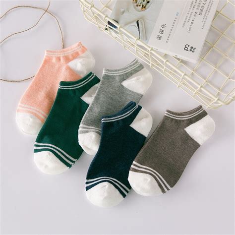 10 Pieces 5 Pairs Small And Pure And Fresh Springsummer 2017 Stripe Cotton Female Ankle Socks