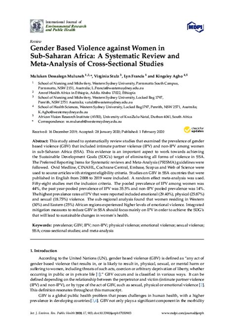 Pdf Gender Based Violence Against Women In Sub Saharan Africa A Systematic Review And Meta