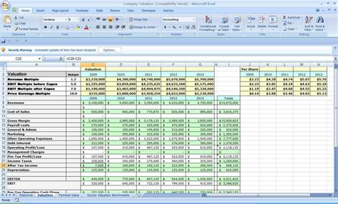 Company Valuation Excel Spreadsheet Resourcesaver And Business