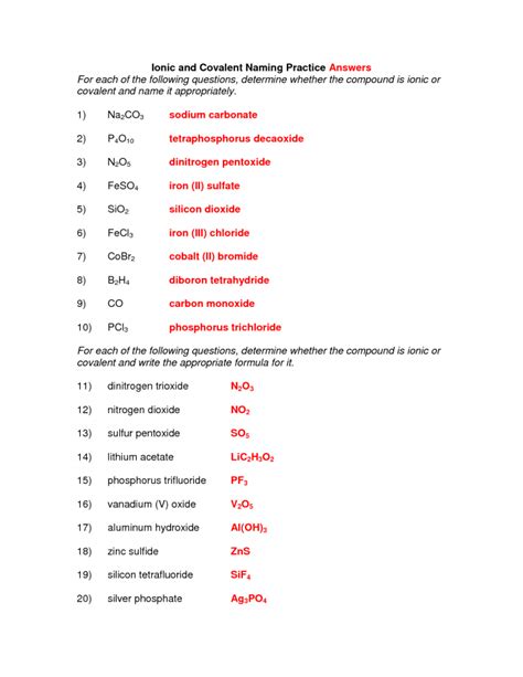 Naming Binary Compounds Covalent Worksheet