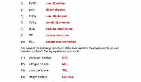 Naming Compounds Mixed Worksheet