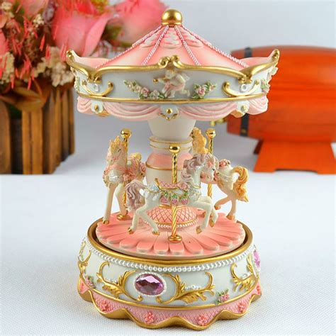 High Quality Carousel Mini Music Box Pink And Blue 2 Colors Musical