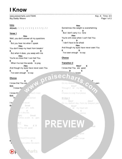 I Know Chords Pdf Big Daddy Weave Praisecharts