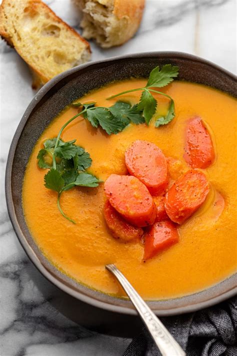 This Vibrant And Creamy Vegan Carrot Ginger Soup Is Made With Roasted
