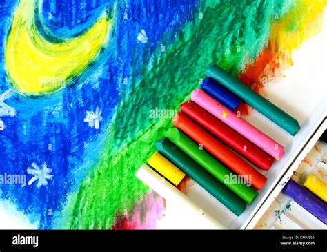 Painting And Oil Pastel Crayons Stock Photo Alamy