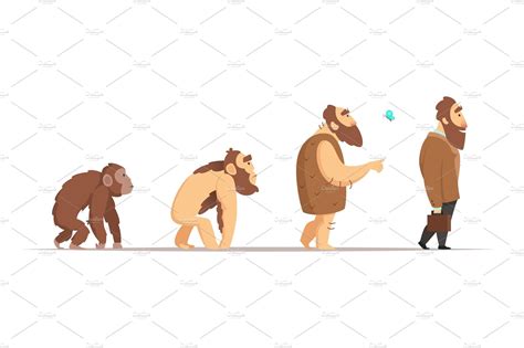 Biology Evolution Of Homo Sapiens Vector Characters In Cartoon Style