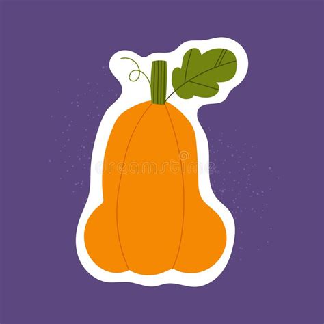 Cartoon Vector Sticker Pumpkin In Doodle Style Isolated Yellow