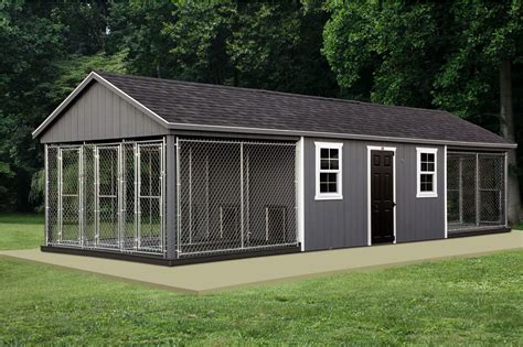12x36 Commercial 6 Box Dog Kennel Standard Features Dark Gray Siding