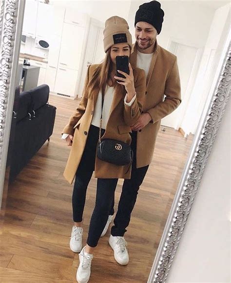 Cute Couples Outfit With Coffee Brown Coat Cute Couple Outfits Couple Outfits Matching
