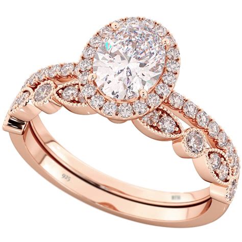 925 Silver Ladies Oval Cubic Zirconia Ring Set In Rose Gold Color