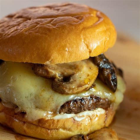 Ground Beef Burger With Mushroom Gravy Swiss Cheese Jacobs Whought