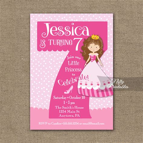 7th Birthday Invitation Pink Princess Invitation Nifty Printables