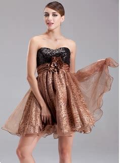 Empire Sweetheart Short Mini Organza Sequined Cocktail Dress With