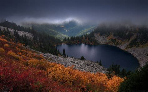 1081522 Landscape Colorful Forest Fall Mountains Dark Hill Lake
