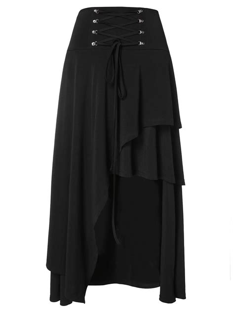 zan style plus size solid color multilayer women skirt lace up high waist black asymmetrical