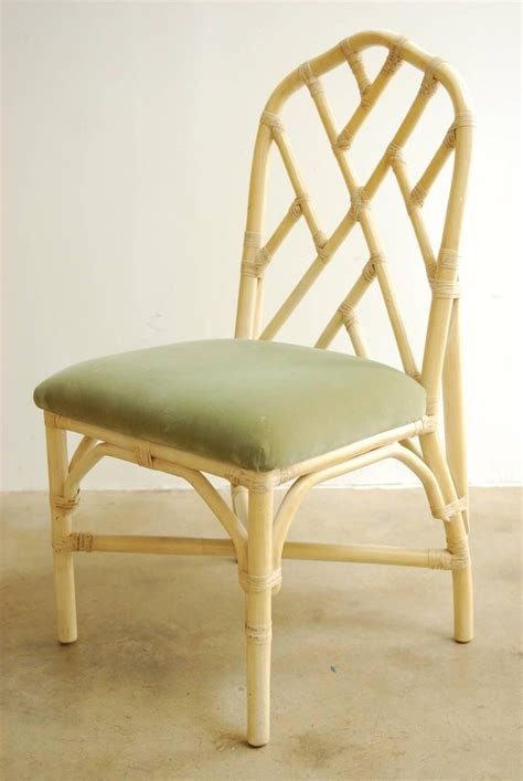 The woven nylon seat and back add elegance to this chair. Set of Six Bamboo Rattan Dining Chairs by Brown Jordan at ...