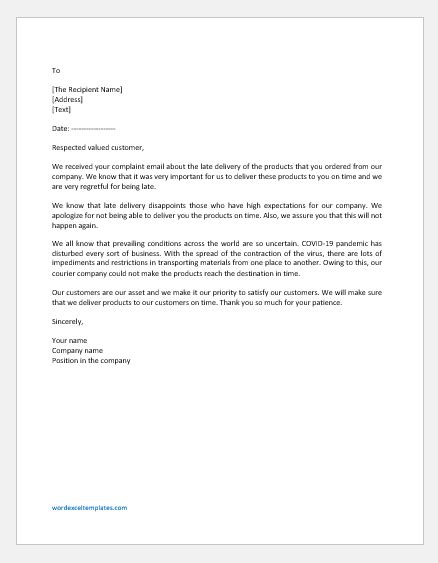 Apology Letter For A Product Being Delayed Due To Covid Word And Excel