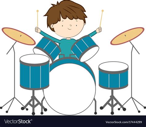 Boy Playing Drums Isolated On White Background Vector Image