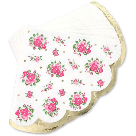 Vintage Floral Paper Party Napkins Scalloped Edge 3 Ply 50 Pack