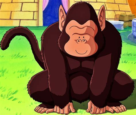 A Cartoon Monkey Sitting On The Ground In Front Of A Castle
