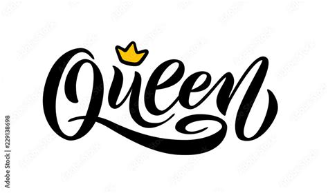 Queen Word With Crown Hand Lettering Text Vector Illustration Stock