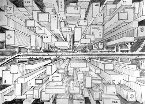 Unknown City Pencil Drawing 827 × 117 A4 Rart