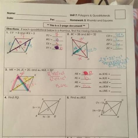 Unit 7 polygons & quadrilaterals homework 3: Name: Unit 7: Polygons & Quadrilaterals Homework 5: Rhombi ...