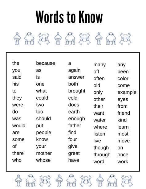 List Of Words For 1st Graders