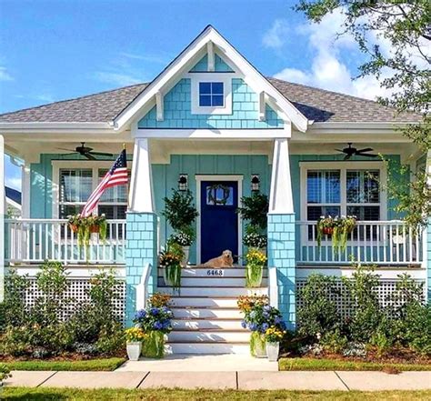 Beach Cottage Exterior With Blue And White House