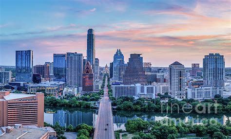 Austin Skyline Colorful Sunrise Up Congress To Texas Capitol Face